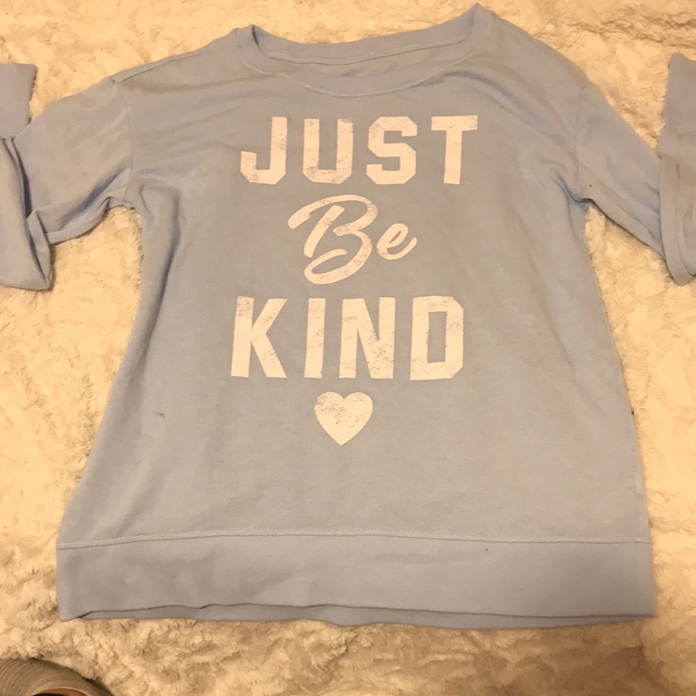 “just be kind” light blue sweater